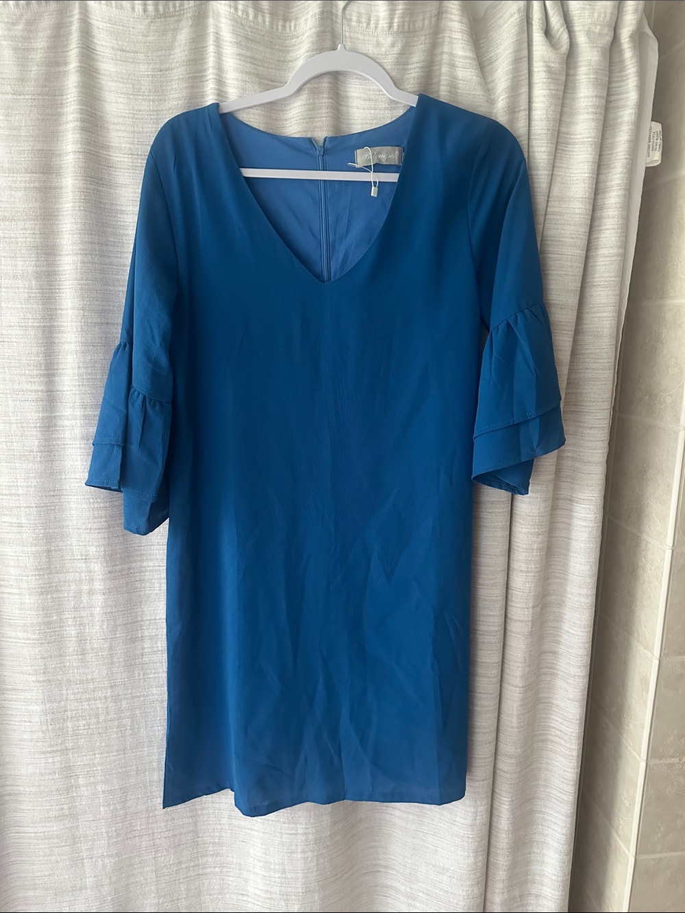 V-Neck Blue Ruffle Sleeve Women’s Dress